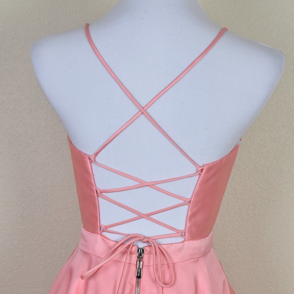 Sherri Hill 52821 V-Neck Ball Gown With Lace Up Back CORAL 4 - Picture 6 of 9